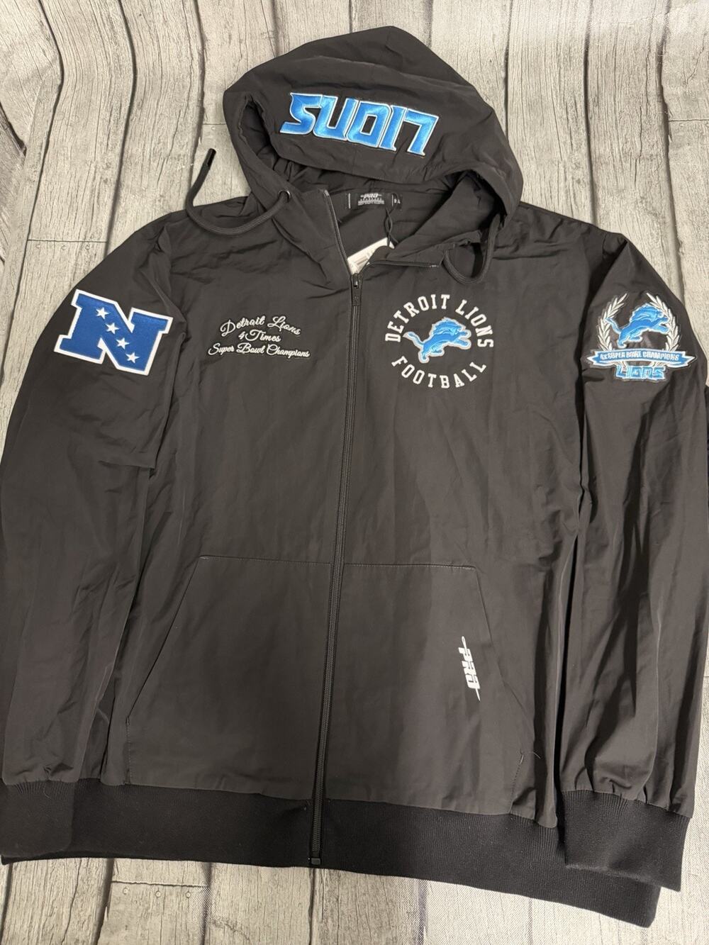 NWT Men's Pro Standard Detroit Lions Black Hybrid Woven Full-Zip Jacket 3XL